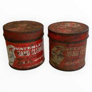 Vtg Rawleigh Waterless Hand Cleaner Advertising Tin Cans Lot of 2 Household Soap
